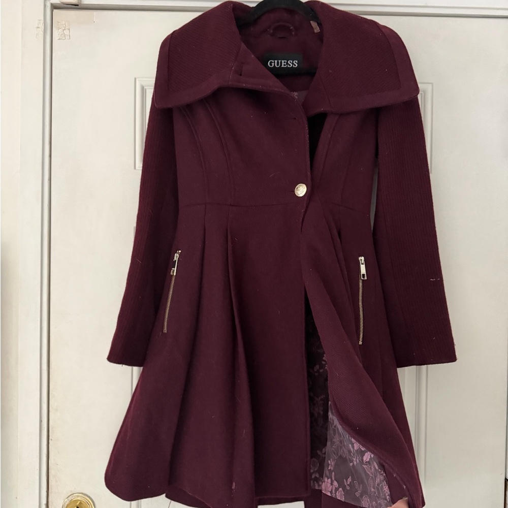 Guess Burgundy vintage antique 90s super cute womens Jacket with Floral Lining